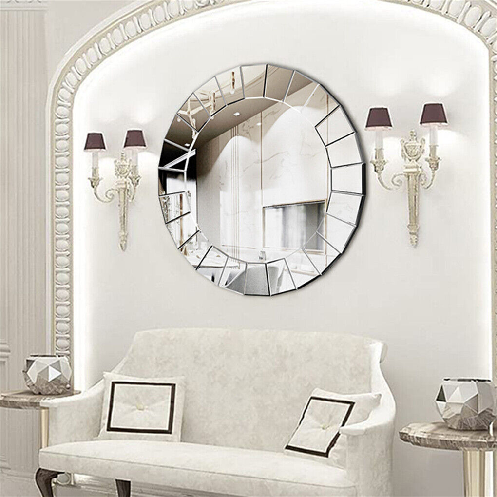 Large Silver Vanity Mirror Circle Decorative Mirror Waterproof Bathroom Mirror