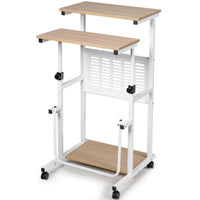 Mobile Desk Height Adjustable Computer Standing w/wheels &Footrest