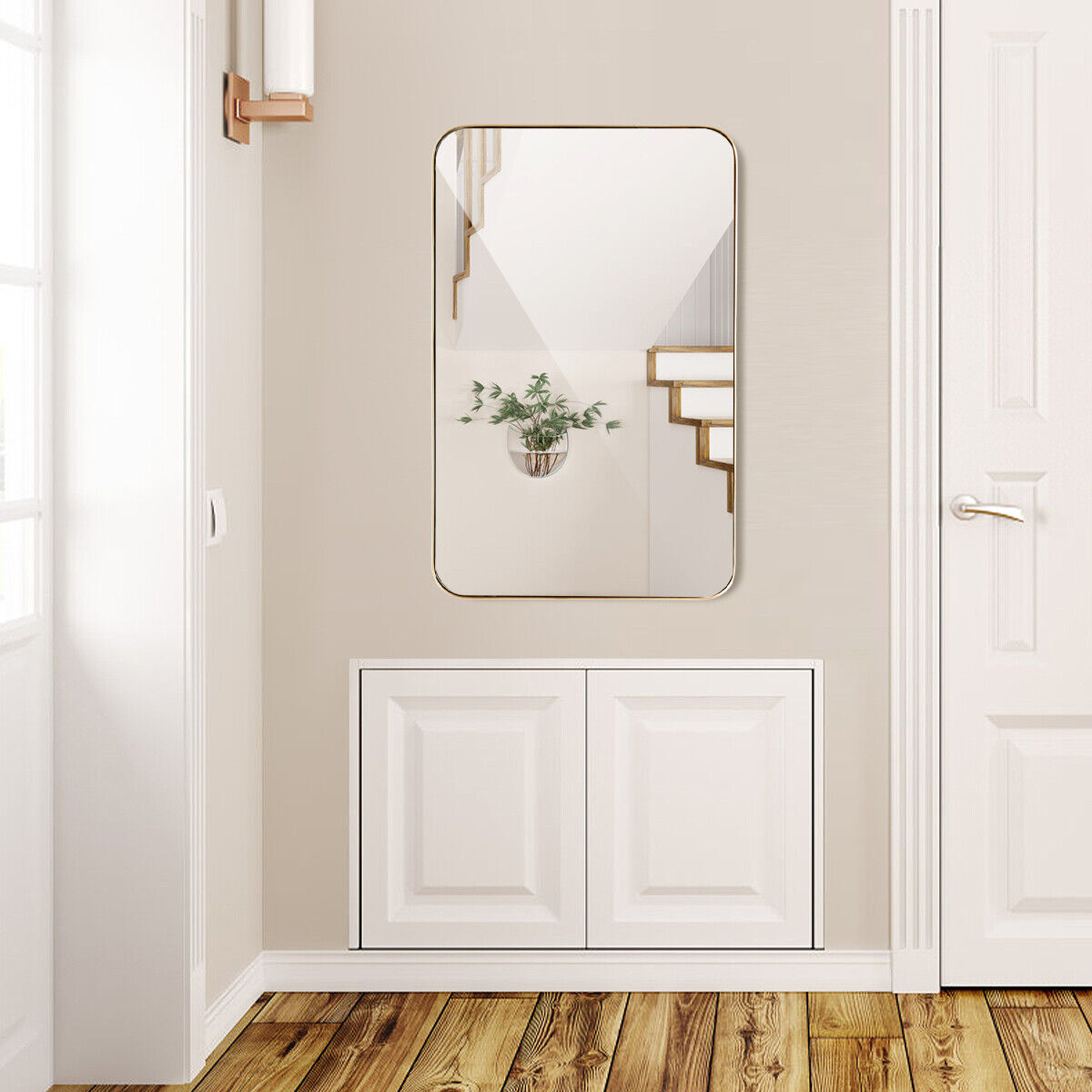 Bathroom Mirror Square Wall-Mounted Mirror Metal Frame 50 x 80cm Golden