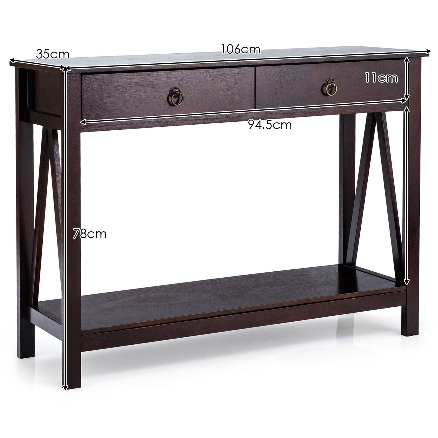 Console Table Accent Sofa Side Table with Drawer Shelf Entryway Espresso