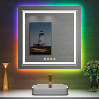 RGB Super Bright LED Bathroom Mirror Square Anti-Fog Dimmable Vanity Mirror 80CM