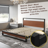 Single Bed Frame Metal Wood Single Size Mattress Base Platform Supper Strong