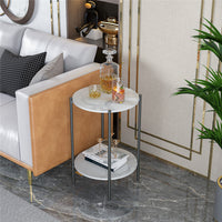 High Gloss Marble Top End Table Coffee Side Table w/ Rustproof Solid Iron Frame