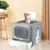 Enclosed Cat Litter Box Kitten Tray Box Toilet Hooded Cabinet Bound Scoop Large