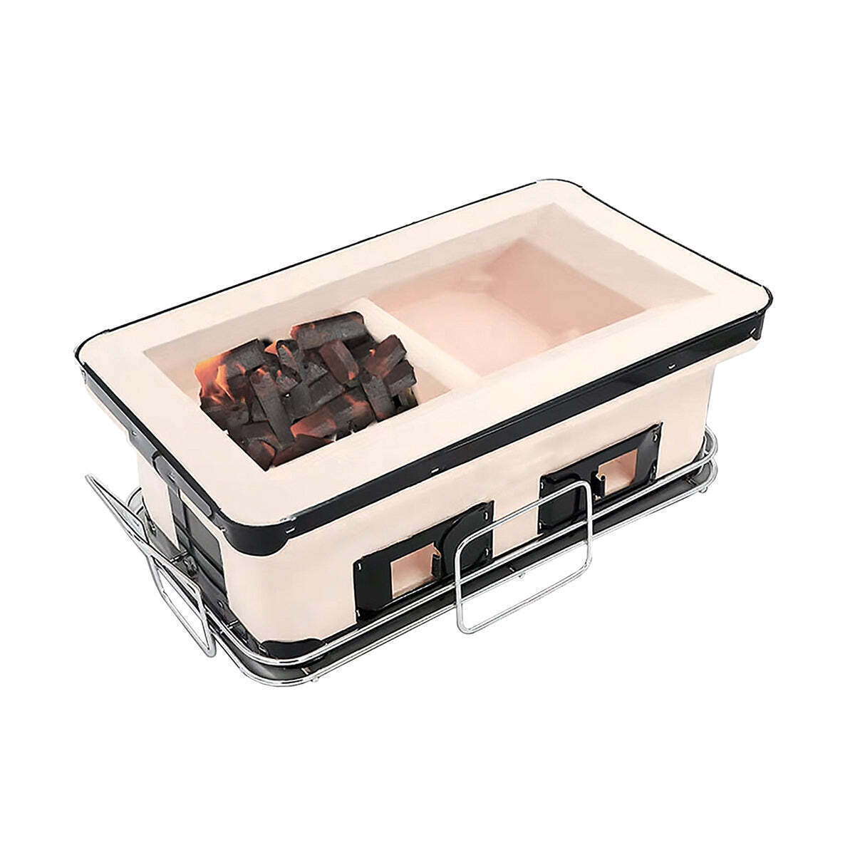 Portable Hibachi Tabletop Grill Dual Charcoal BBQ Chambers
