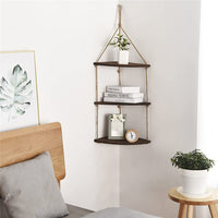 Hanging Corner Shelf 3 Tier Rustic Wood Floating Organizer Displays Storage Rack