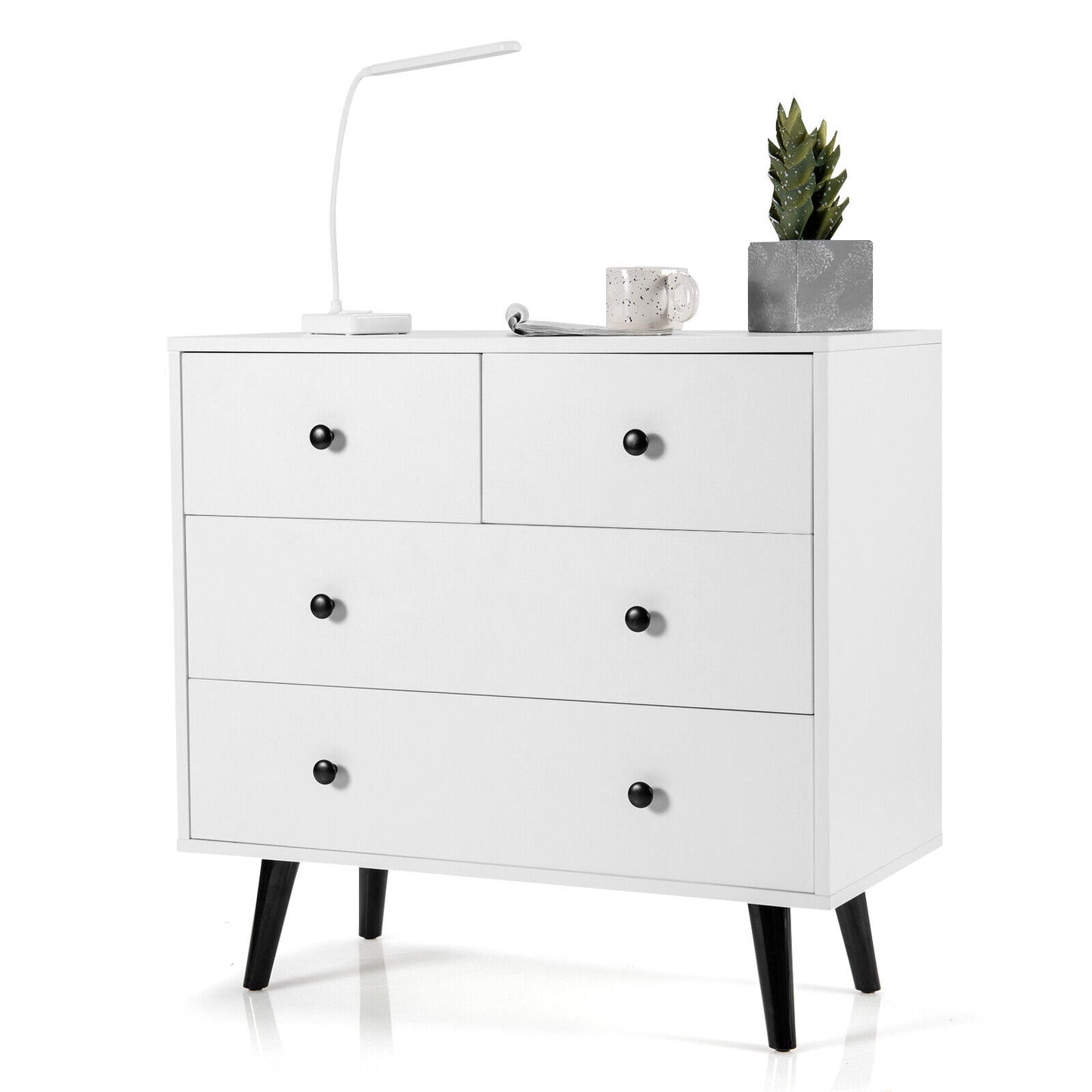 Storage Cabinet 4 Chest of Drawers Dresser Cupboard Sideboard Modern White