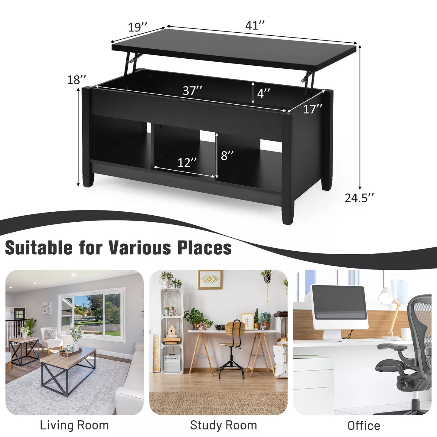 Modern Lift-Top Coffee Table with Hidden Storage & Open Shelves – Stylish & Functional Centerpiece