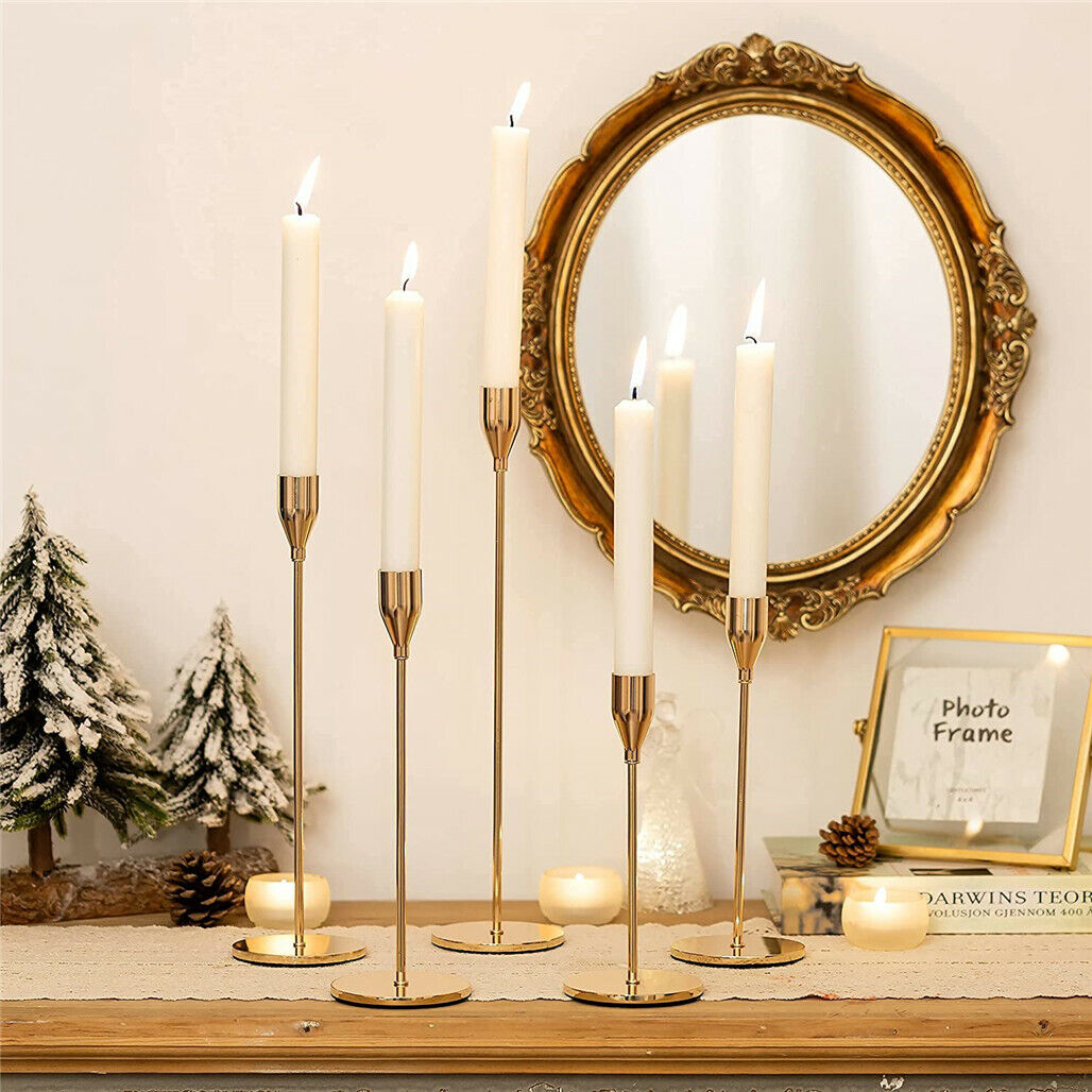 3X Taper Candle Holders Gold Table Decorative Candlestick Holder Wedding Dinning