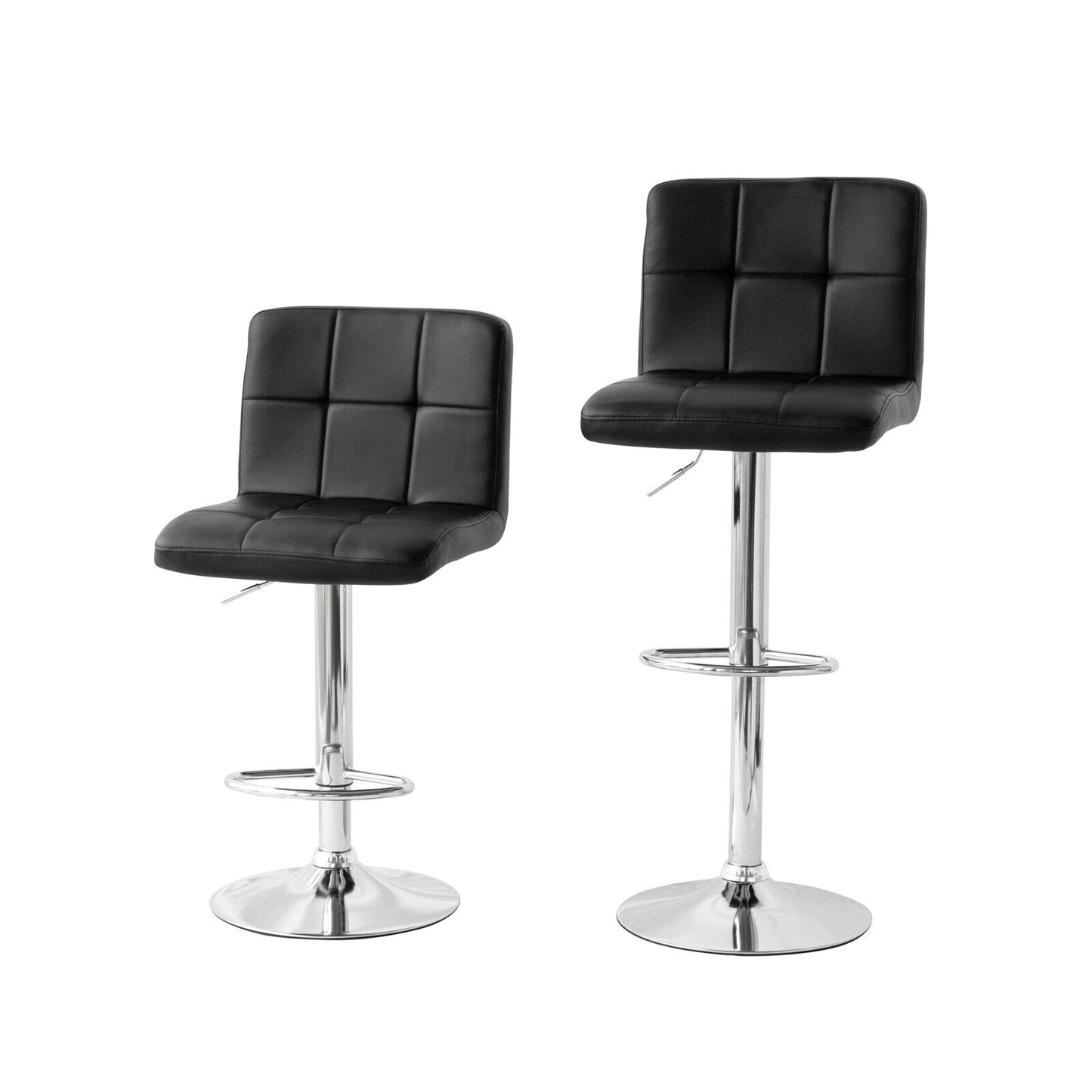 Hacienda 2 Tall Back Paddled Leather Barstools (Black), 90-110cm