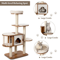 Cat Tree Tower Scratching Post Climbing Condos Stand Wood Activity Center 142CM