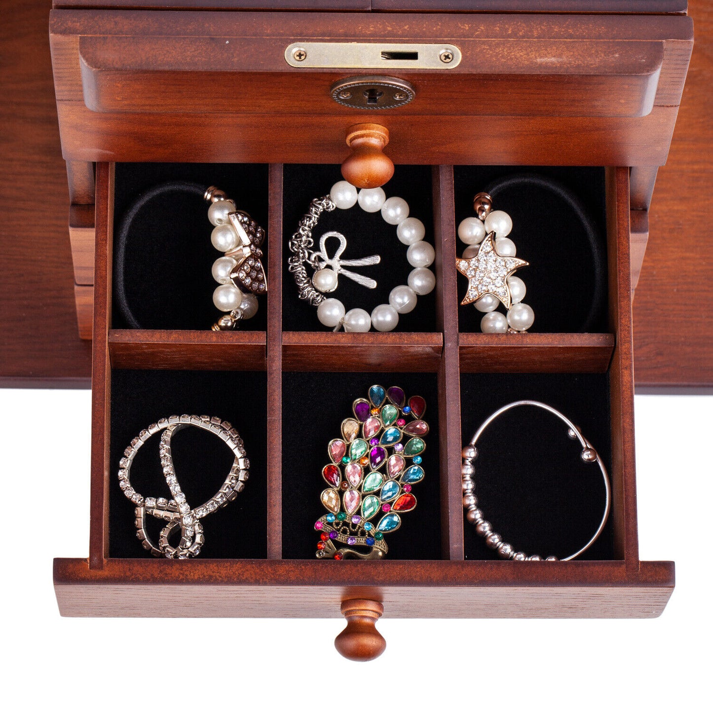 Stylish Brown Wooden Jewelry Cabinet: Large Rings Display Cabinet with Earring Storage Organiser