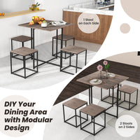 5-Piece Dining Table Set Square Kitchen Table Set W/ Stools for Small Spaces