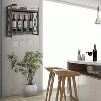 Rustic brown wall Mounted 2-Tier Wine Shelf