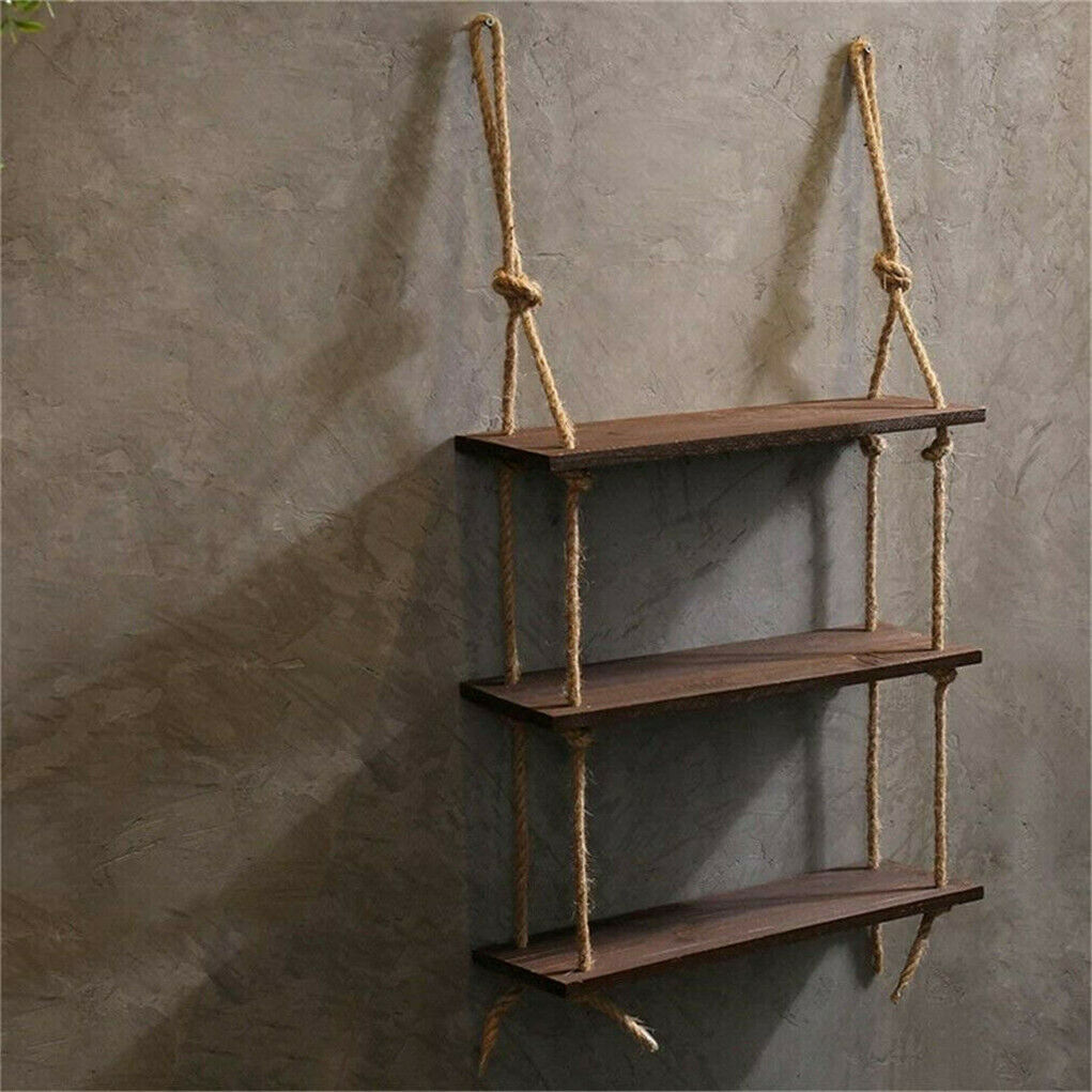 Wooden Hanging Shelf Window Wall Plant Rope Hanging Shelves for Kitchen Bathroom