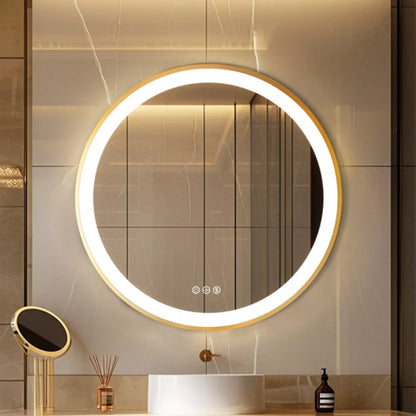 Gold Round LED Anti-Fog Bathroom Mirror