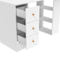 White computer desk with 3 drawers and shelves