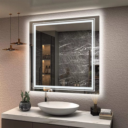 Dual LED Anti-Fog Square Bathroom Mirror