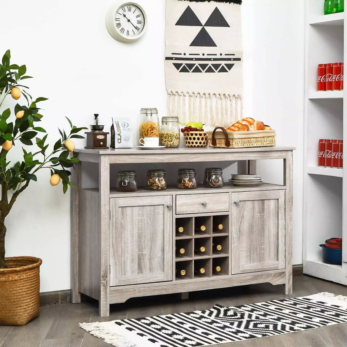 Rustic Wooden Buffet Sideboard – Kitchen Storage Organizer & Console Table