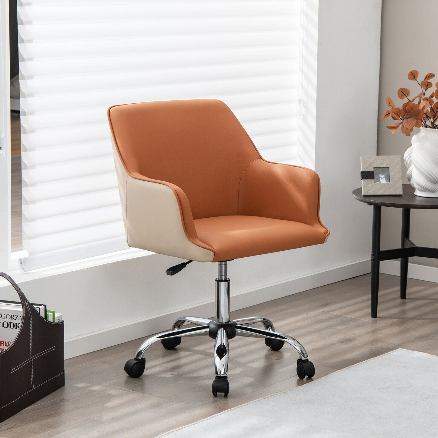 PU Leather Office Chair Computer Desk Chair Executive Leisure Armchair Orange