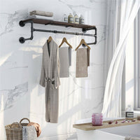 Industrial Pipe Wall Mounted Garment Rack with Top Shelf Hanging Clothes Rack