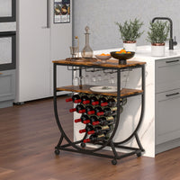 Industrial Rolling Drink Serving Bar Cart for Dining Room Rustic Brown and Black