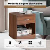 2PCS Nightstand with Drawer Storage Cabinet Modern Beside Table Brown