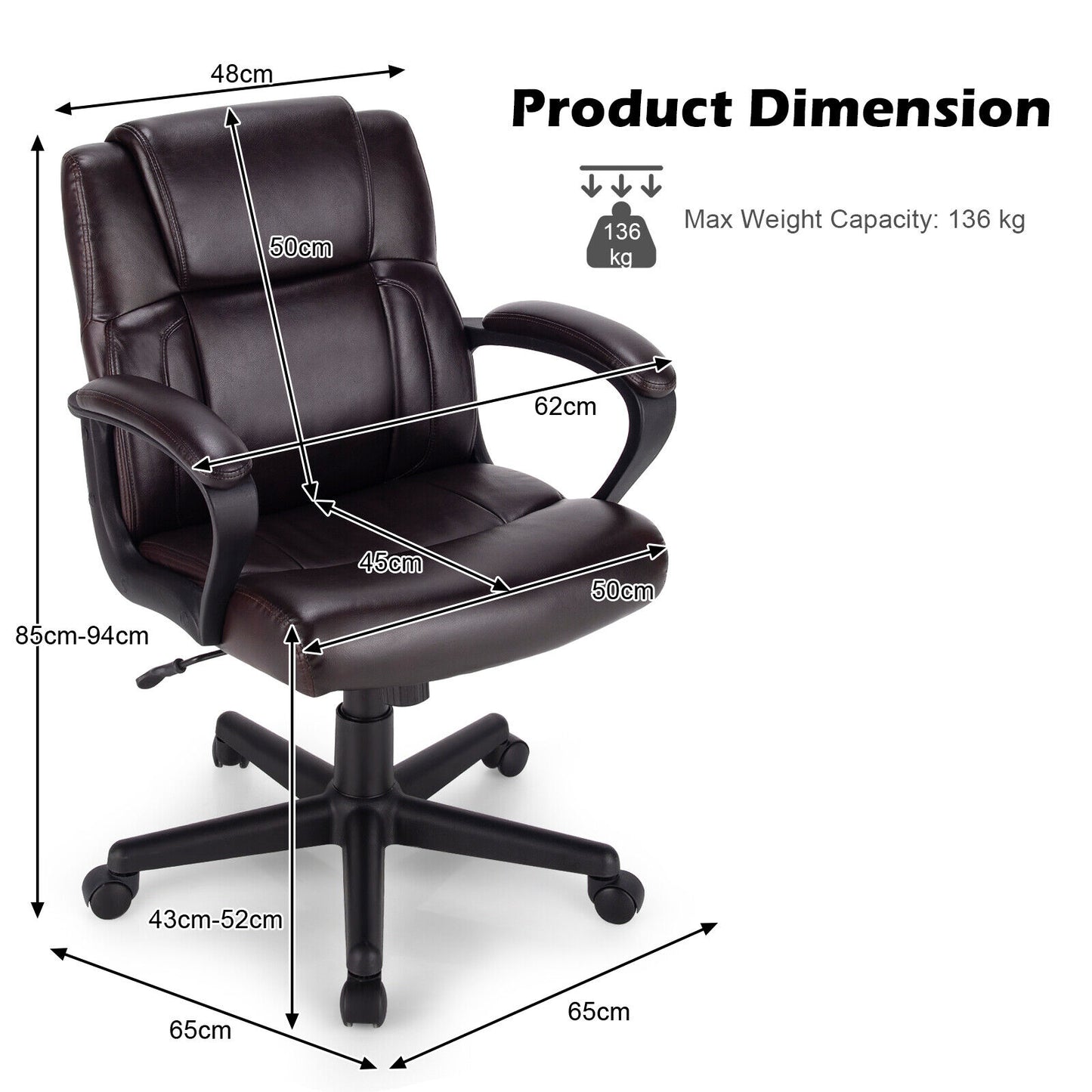 PU Leather Office Chair Modern Executive Ergonomic Swivel Computer Chair