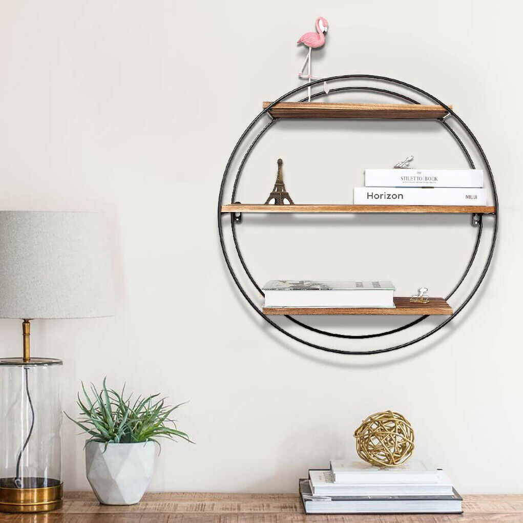 Rustic 3 Tier Geometric Round Floating Shelves Wall Shelf For Livingroom Bedroom