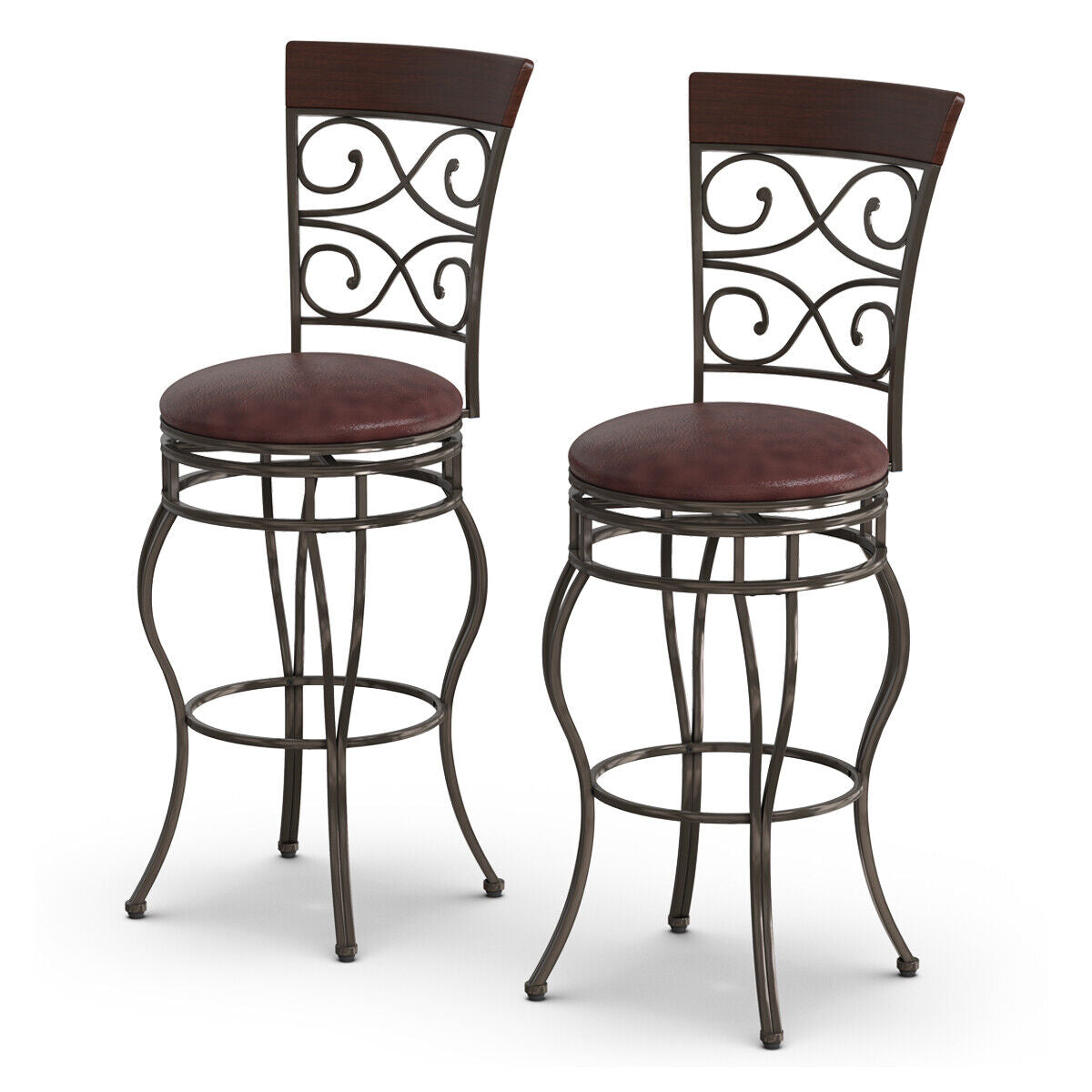 Set of 2 Vintage Bar Stools Swivel Padded Seat Bistro Dining Kitchen Pub Chair