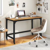 Rolling Computer Desk Metal Frame PC Laptop Table WoodStudy Workstation