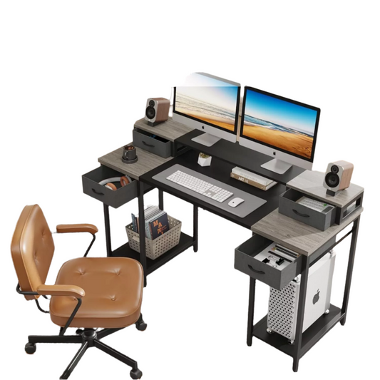 Computer Desk with 4 Drawers and Monitor Stand – Office Workstation and Study Table