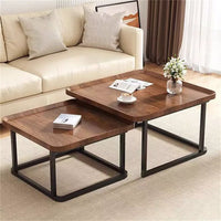 2-Piece Rustic Nesting Square Coffee Tables with Anti-Slip Trays – Wooden Center Tables for Living Room