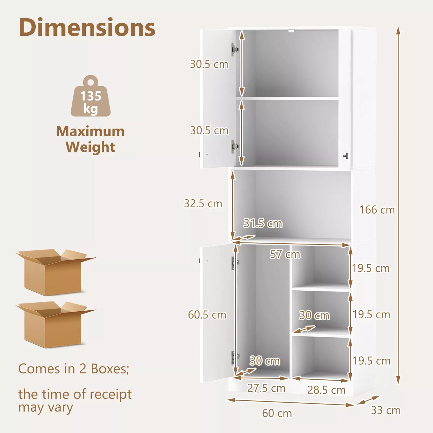 166cm Tall Modern Kitchen Pantry Cabinet with Hutch & Open Shelves