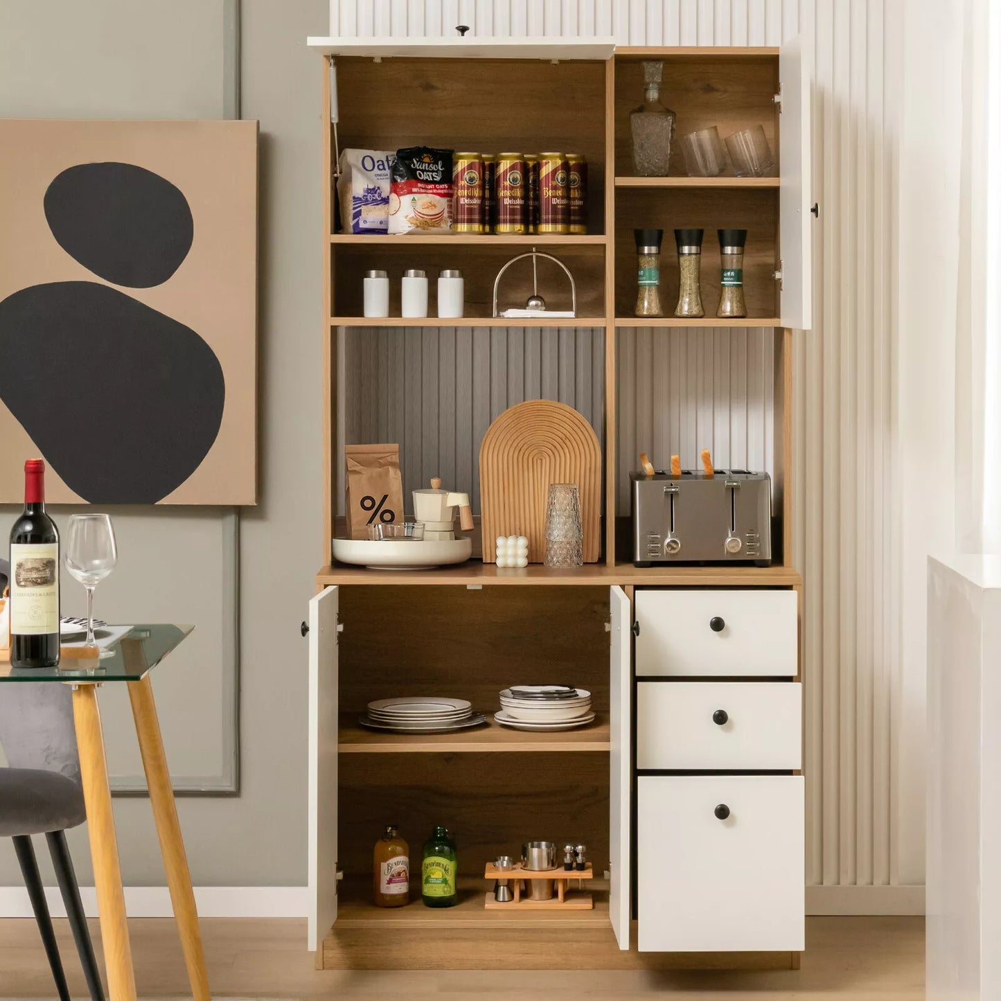 180cm Tall Kitchen Storage Cabinet – Buffet Sideboard Pantry Cupboard & Bookshelf