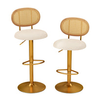 Set of 2 Bar Stools with 360� Swivel, Adjustable Height, PE Rattan Backrest & Footrest