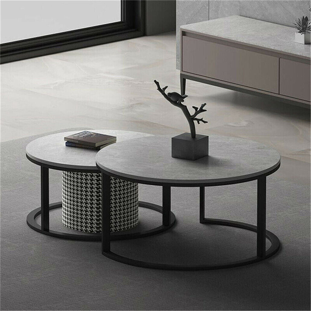 Double Circle Marble Nesting Coffee Table Thicken Metal Stacking Sofa Side Table