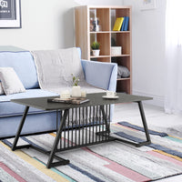 Black wooden coffee table with marble top