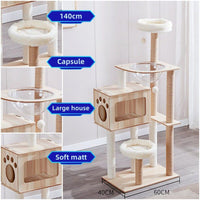 140cm Wooden Cat Tree Tower Scratching Post Scratcher Cats Condo House Bed