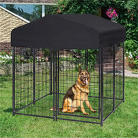 Black Powder Coat Steel Frame Dog Kennel Pet Playpen Enclosure Dog House w Roof