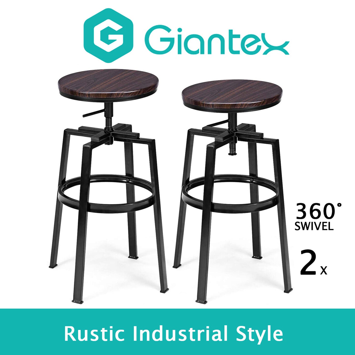 Set of 2 Bar Stools Kitchen Barstools Height Adjustable Counter Chairs