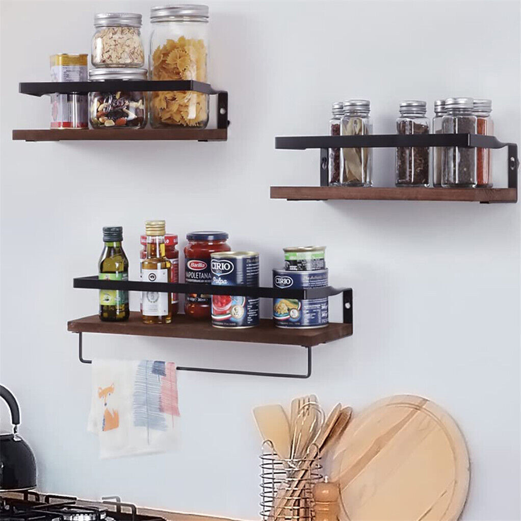 Set of 2 Rustic Floating Shelves Wall Mounted Storage Shelves f Kitchen Bathroom