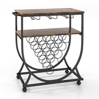 Industrial Rolling Drink Serving Bar Cart for Dining Room Rustic Brown and Black