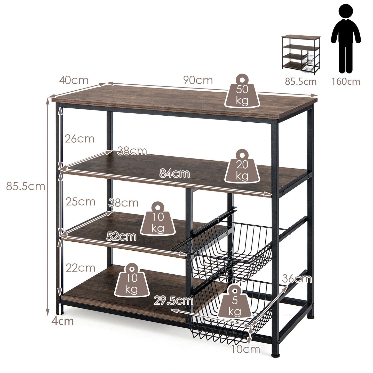 Baker's Rack 4-Tier Microwave Oven Stand Kitchen Storage Shelf Organizer