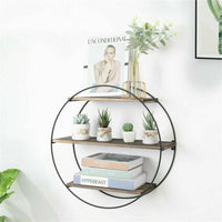 Metal Frame Round Wall Floating Ledge Shelf Book Storage Spice Rack Home Decor