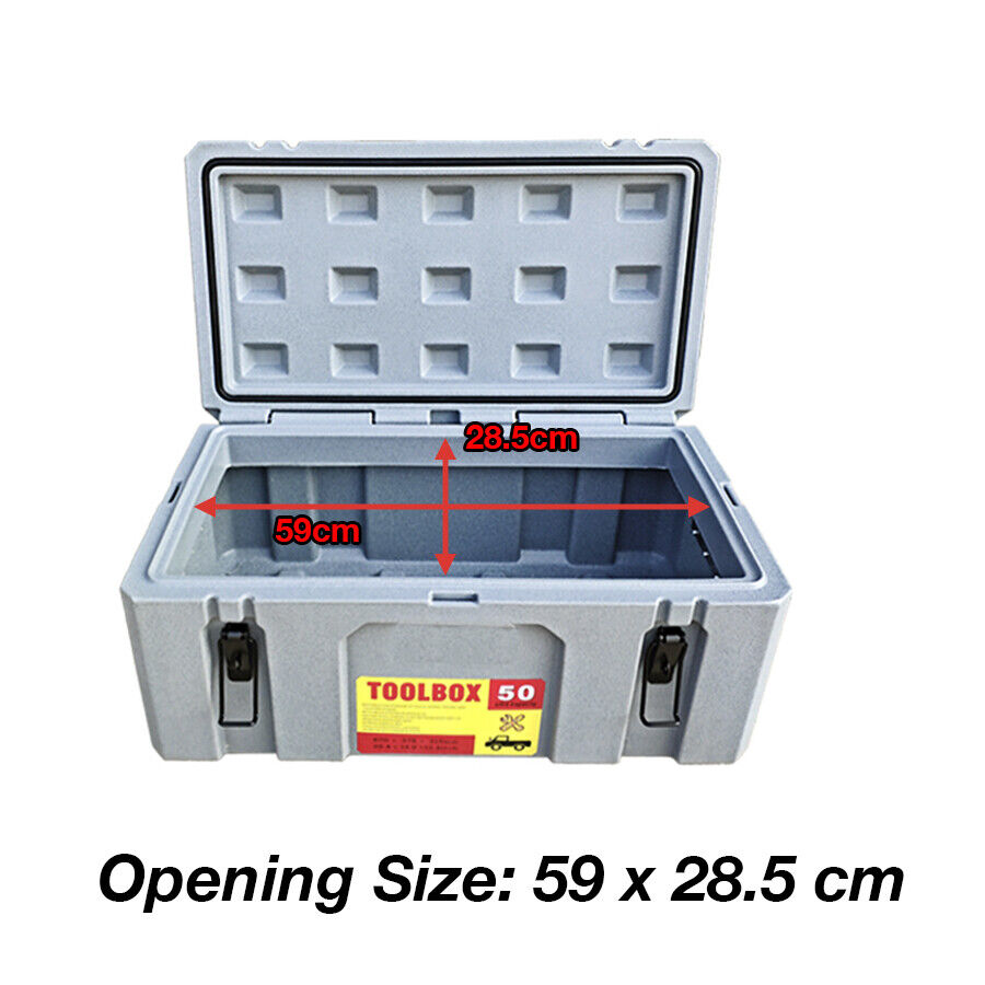 50L Poly Tool Box Storage Grey Case Heavy Duty Waterproof Cargo Box