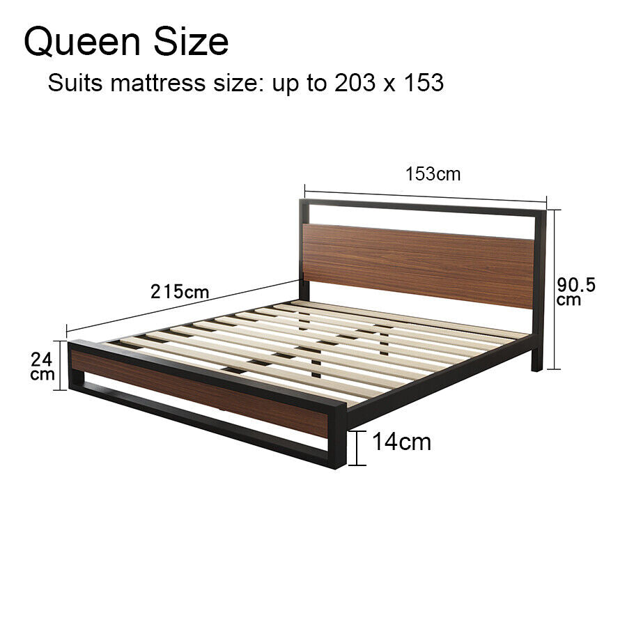 Queen Bed Frame Metal Wood Mattress Base Platform Supper Strong