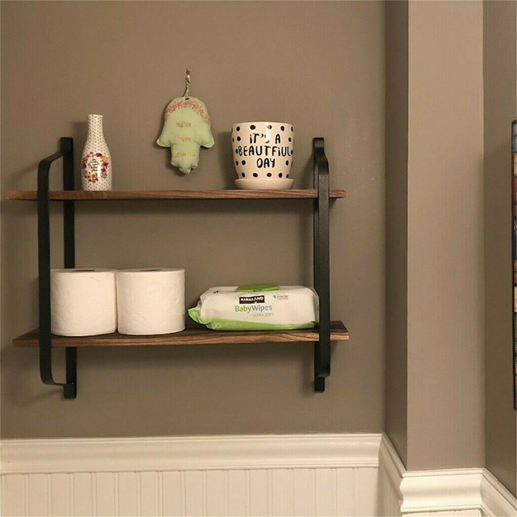 Dual Layer Wall Shelf Mounted Bookshelf Unit Decrorative Rack Industrial Style