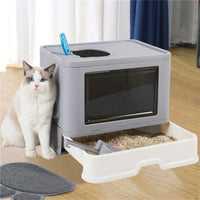 XL Sturdy Fully Enclosed Hooded Cat Litter Box Foldable Kitty Toilet Tray Refill