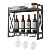 Rustic brown wall Mounted 2-Tier Wine Shelf